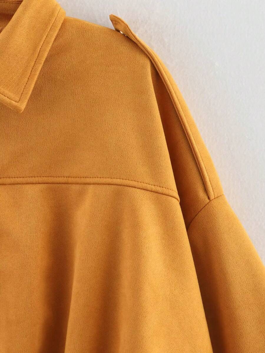 Dámská volná vintage bunda – klasický límec, dlouhý rukáv, podzimní styl