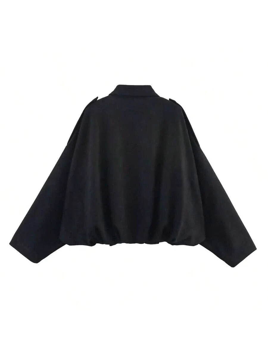 Dámská volná vintage bunda – klasický límec, dlouhý rukáv, podzimní styl