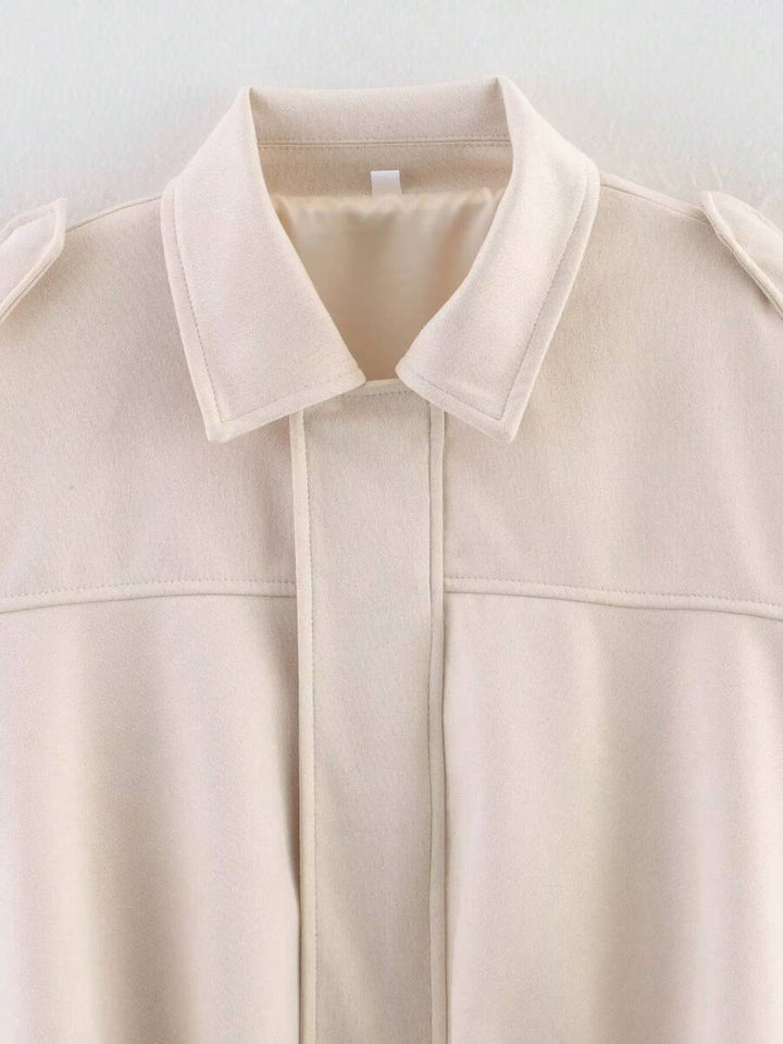 Dámská volná vintage bunda – klasický límec, dlouhý rukáv, podzimní styl