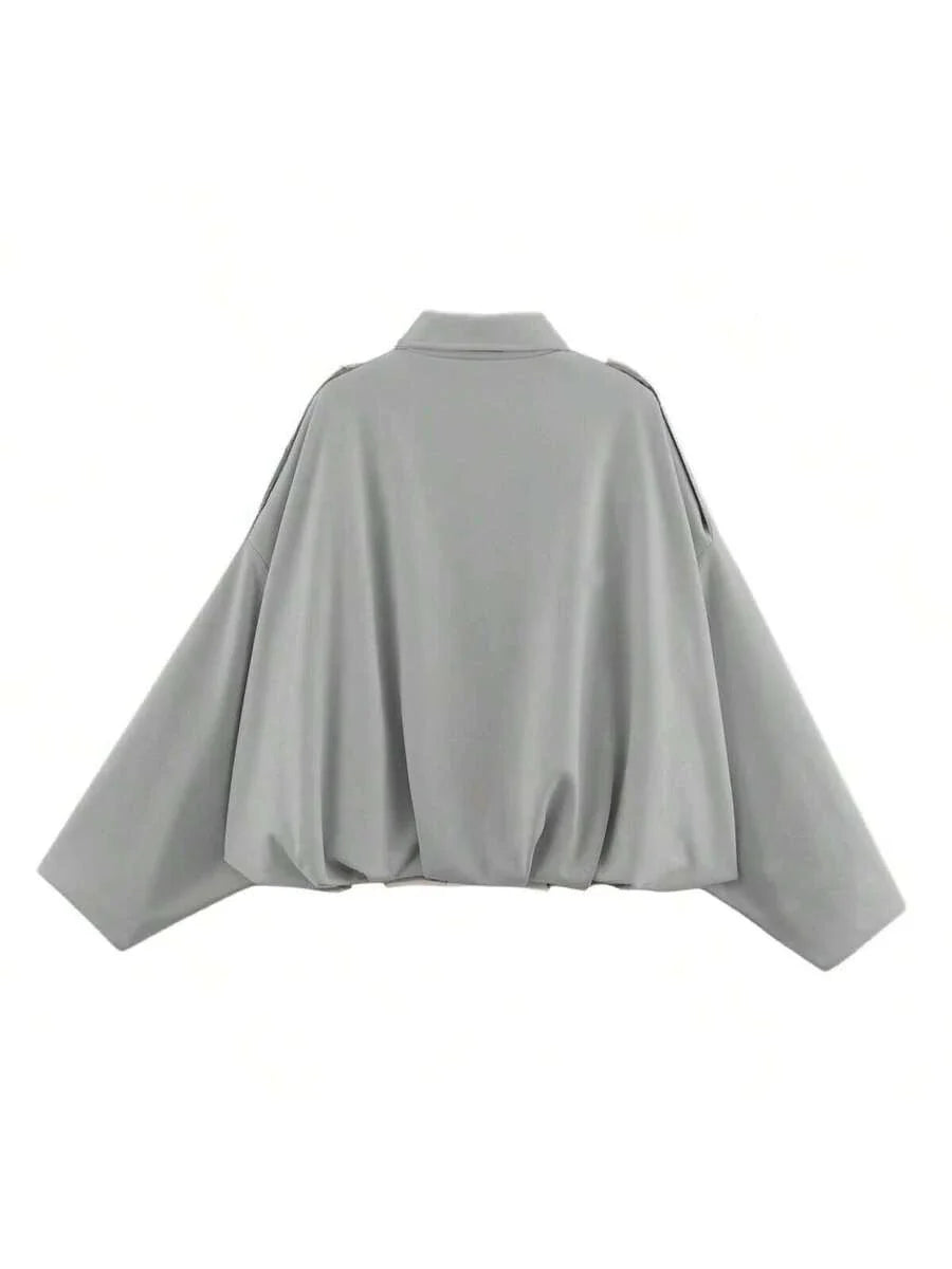 Dámská volná vintage bunda – klasický límec, dlouhý rukáv, podzimní styl