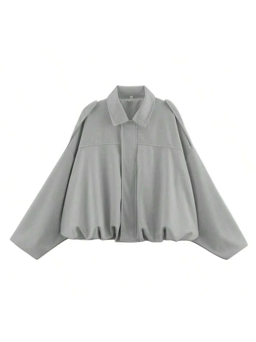 Dámská volná vintage bunda – klasický límec, dlouhý rukáv, podzimní styl