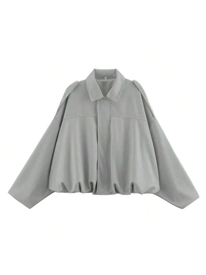 Dámská volná vintage bunda – klasický límec, dlouhý rukáv, podzimní styl