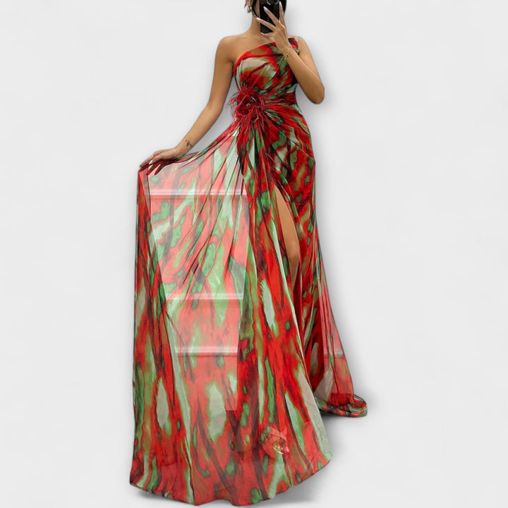 Renata | Jednoramenné maxi šaty s potiskem