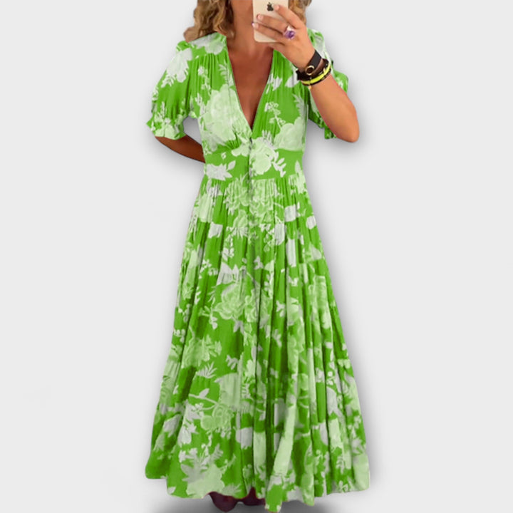 Zora | Květinové maxi šaty s výstřihem do V a kapsami