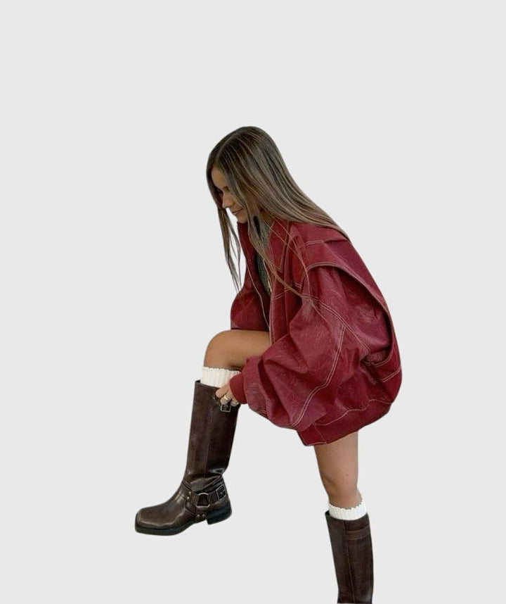Faye™ - Oversized Kožená Bunda
