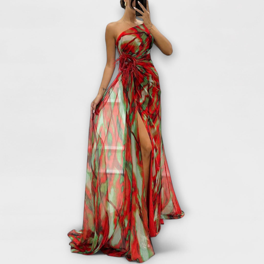 Renata | Jednoramenné maxi šaty s potiskem