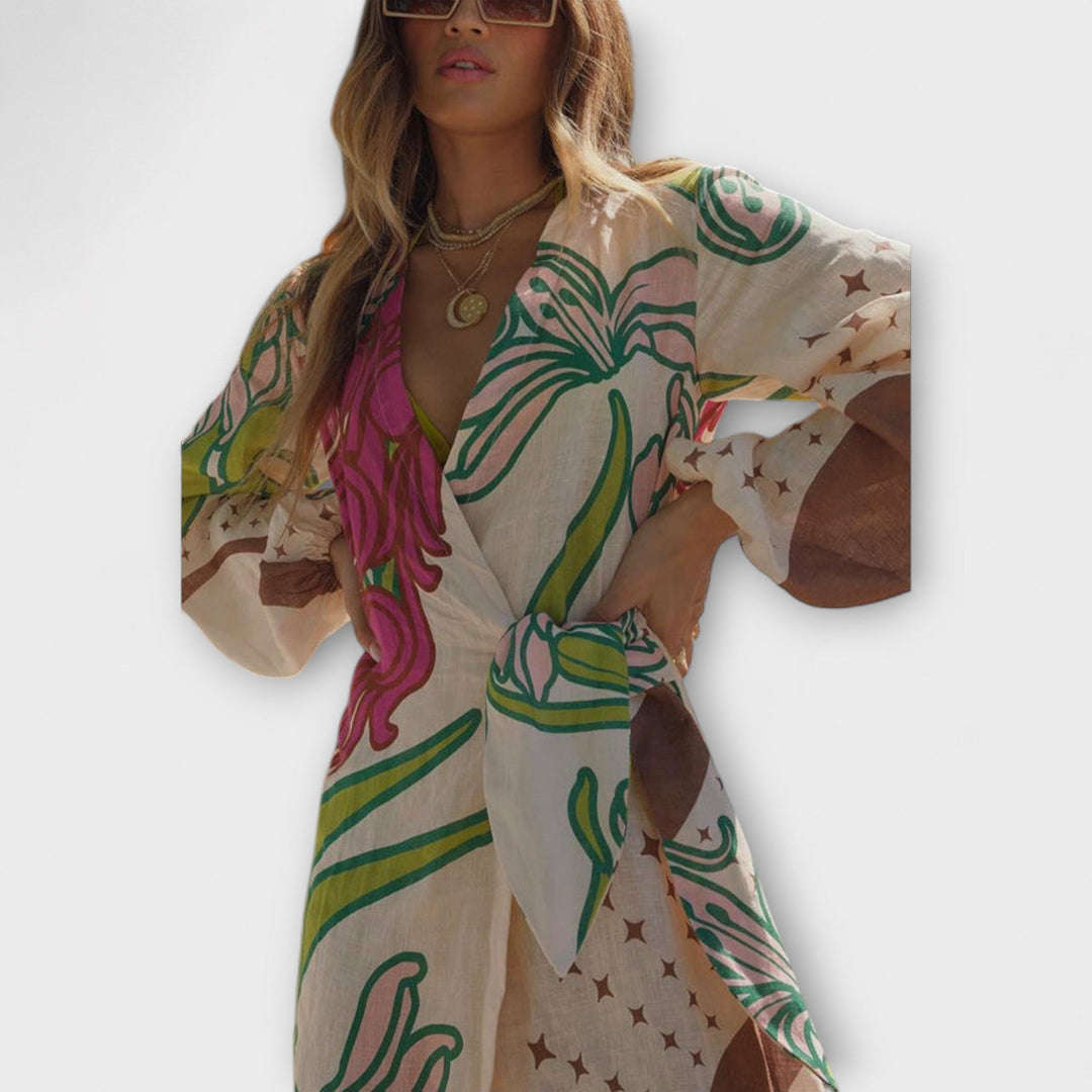 Iveta | Dovolená maxi tunika se zavazováním v pase