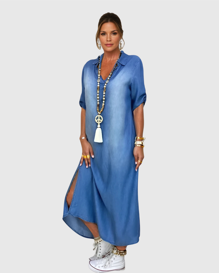 Lea | Dlouhé džínové šaty s bočním rozparkem