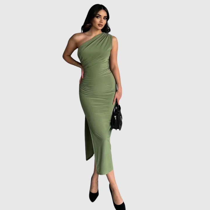 Kaia | Jednoramenné plisované midi šaty