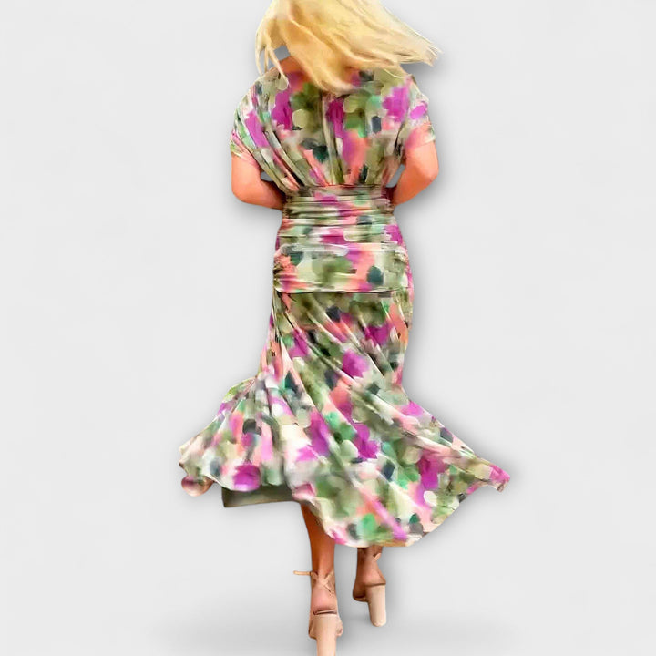 Jarmila – Elegantní maxi šaty s květinovým motivem a výstřihem do V