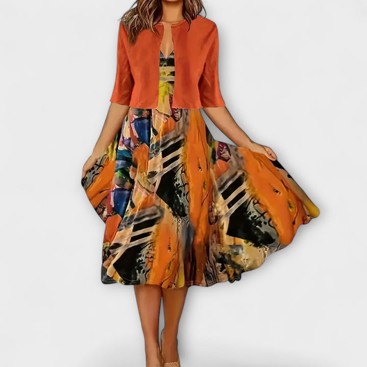 Božetěška | Květinové midi šaty s ladícím přehozem