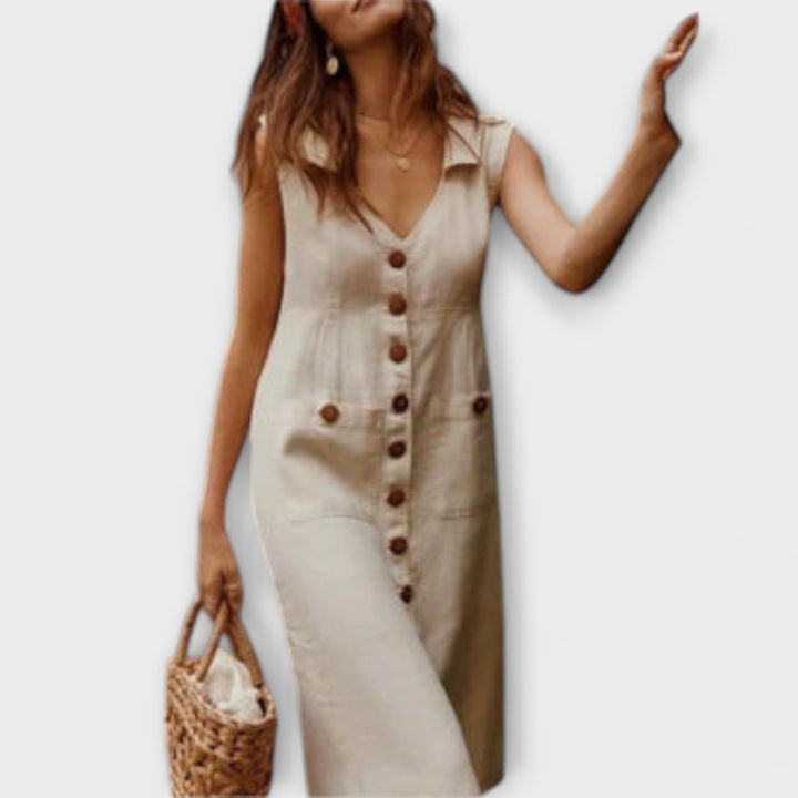 Jaroslava | Košilové šaty bez rukávů z bavlněného a lněného materiálu