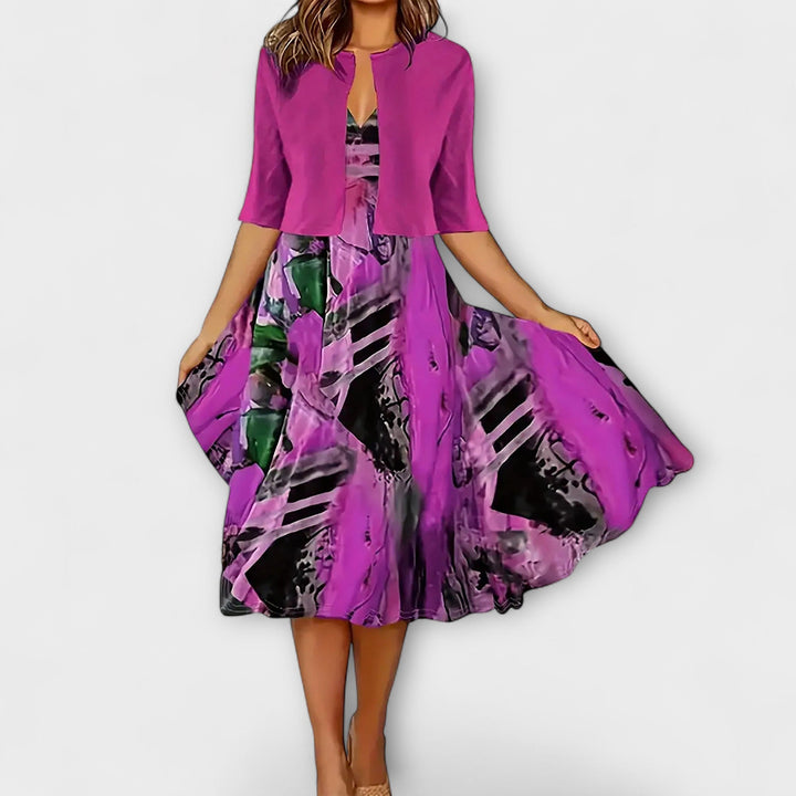 Božetěška | Květinové midi šaty s ladícím přehozem