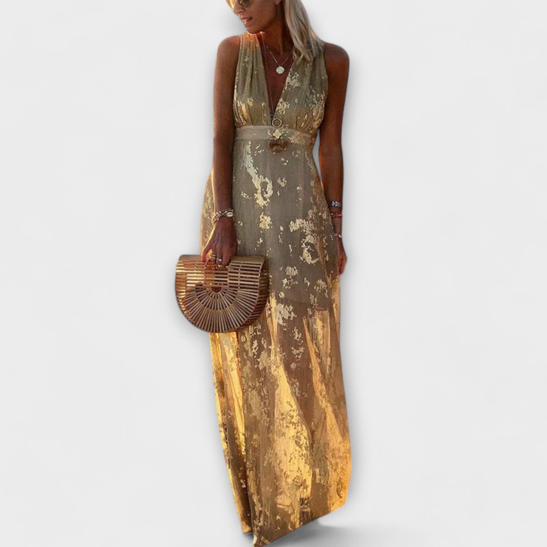 Elvira | Maxi šaty s flitrovými detaily a výstřihem do V