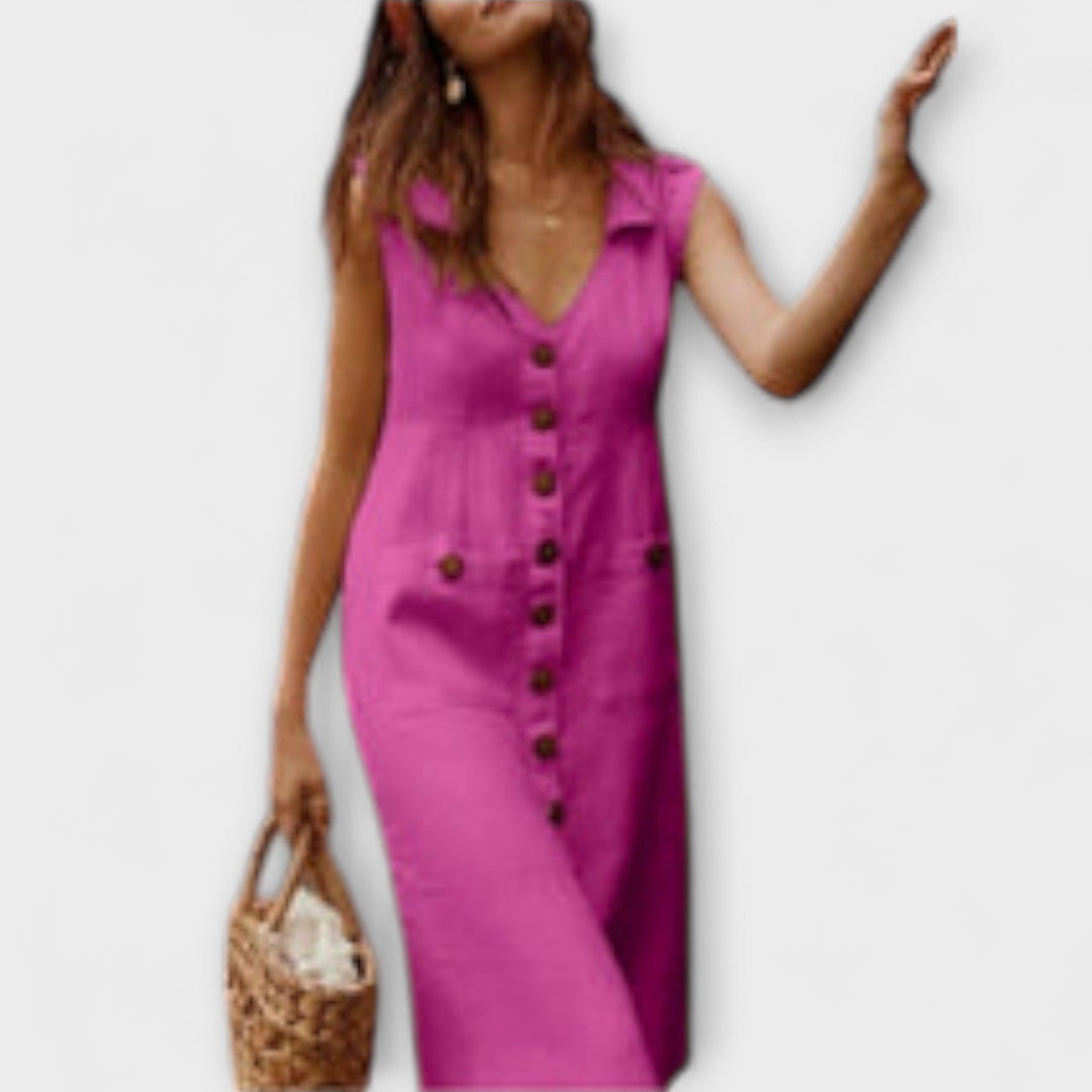 Jaroslava | Košilové šaty bez rukávů z bavlněného a lněného materiálu