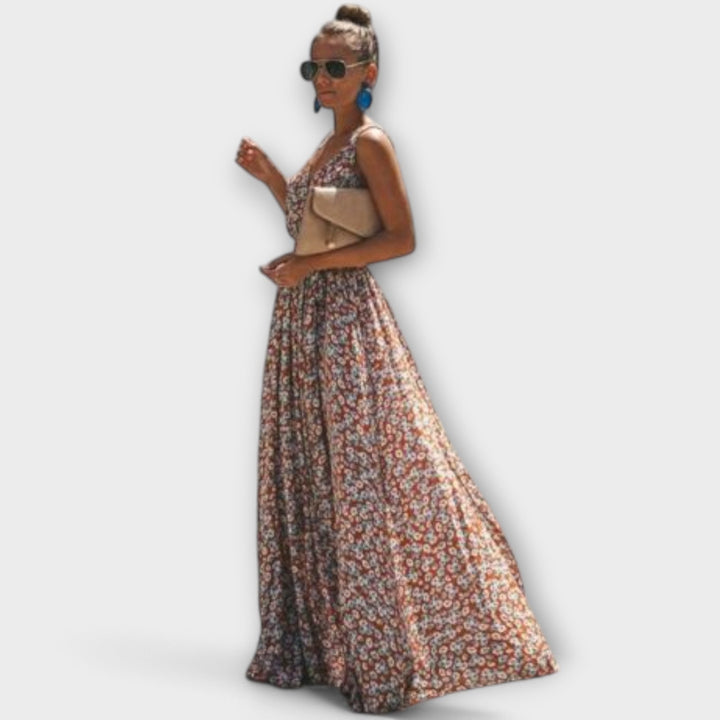 Gita | Letní boho maxi šaty bez rukávů s květinovým vzorem