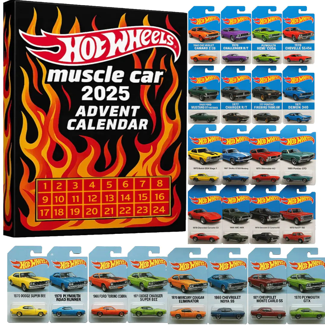 Horký výprodej - 50% SLEVA - Adventní kalendář Hot Wheels Muscle Toy Car - 24 DNŮ 2025