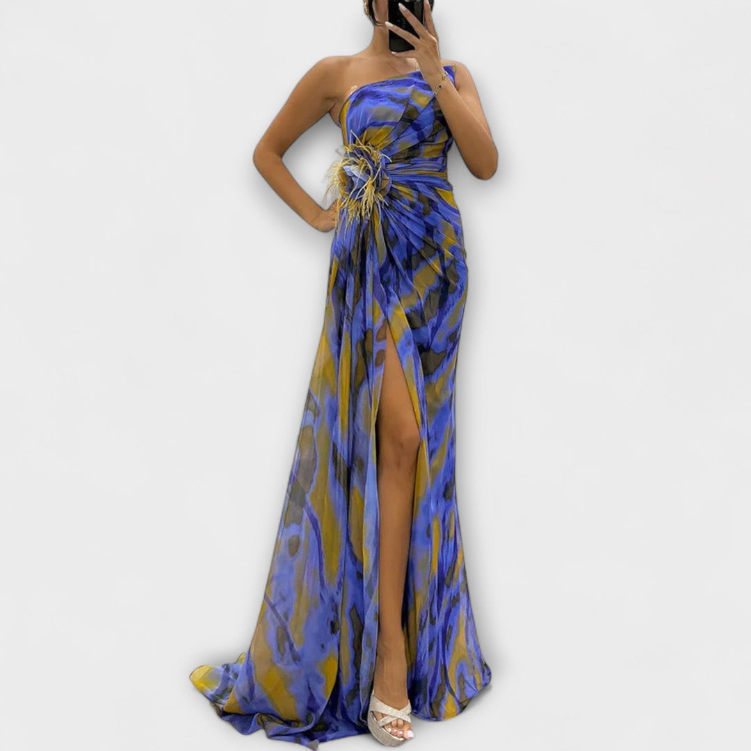 Renata | Jednoramenné maxi šaty s potiskem