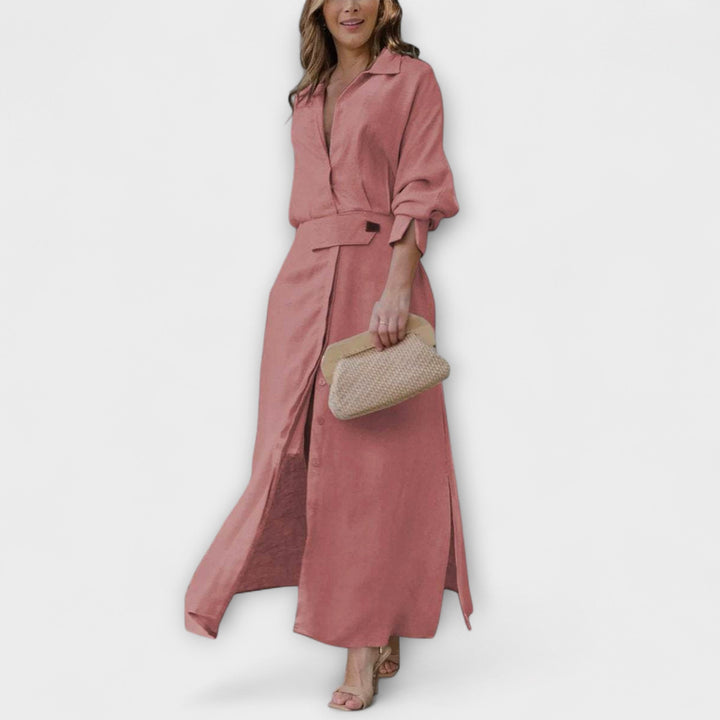 Hortenzie | Maxišaty z lnu s výstřihem do V