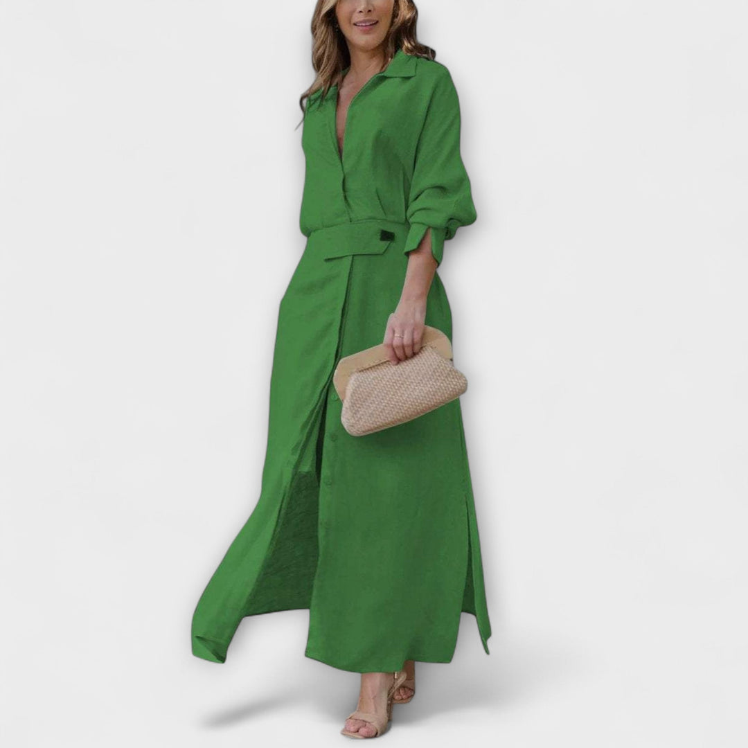 Hortenzie | Maxišaty z lnu s výstřihem do V